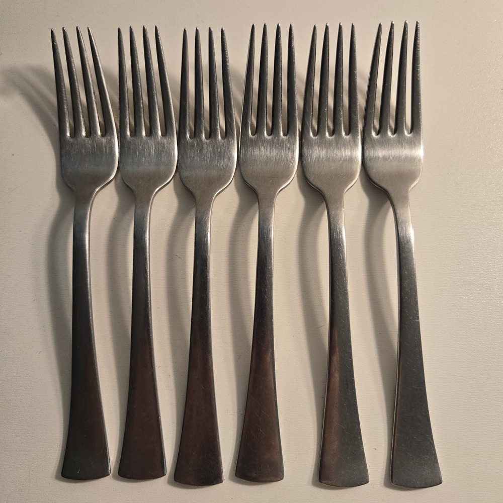 Set of 6  Wallace Julienne 18/10 Brushed Stainless Flatware Dinner Forks 7 inch